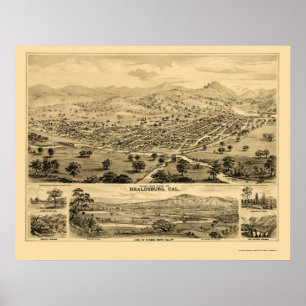 Affiche Healdsburg, CA Carte panoramique - 1876