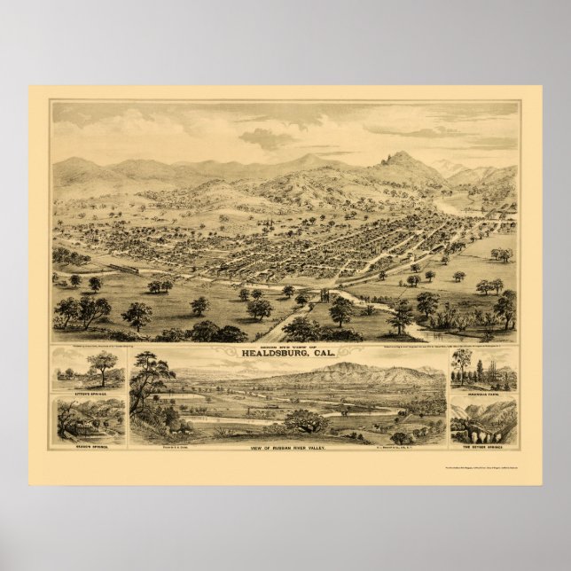 Affiche Healdsburg, CA Carte panoramique - 1876 (Devant)