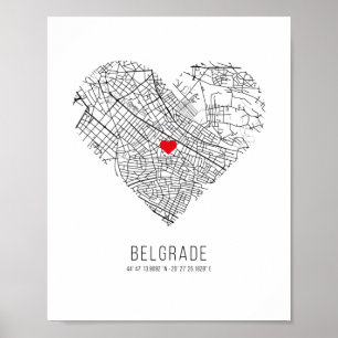 Affiche Heart Belgrade City Map (Serbia)