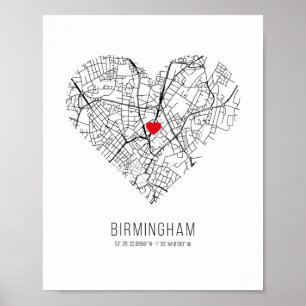 Affiche Heart Birmingham City Map (Royaume-Uni)