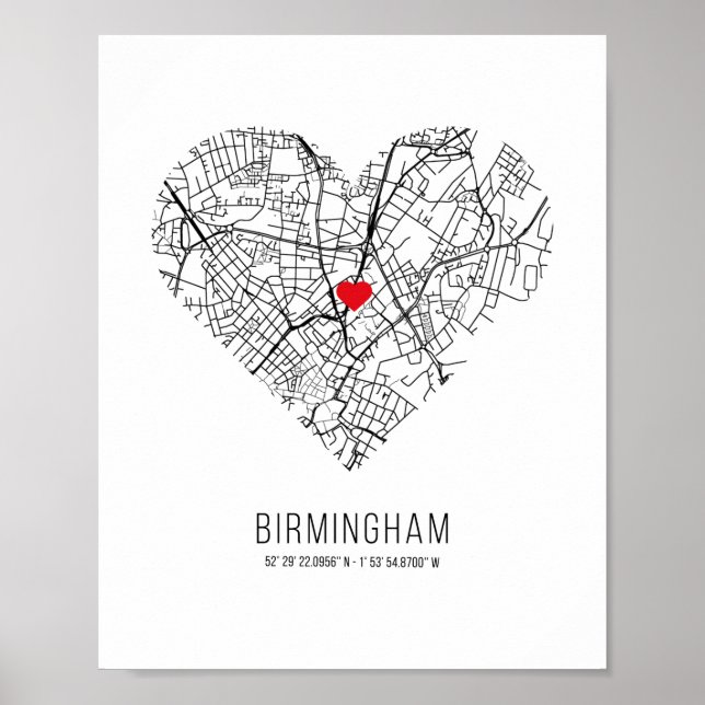 Affiche Heart Birmingham City Map (Royaume-Uni) (Devant)