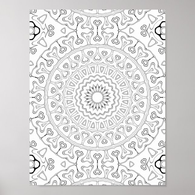 Affiche Heart Bloom Pattern Coloring Page Design (Devant)