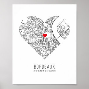 Affiche Heart Bordeaux City Map (France)