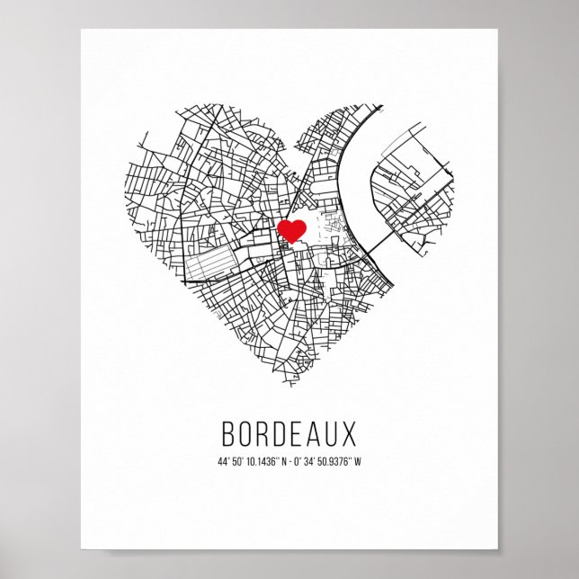 Affiche Heart Bordeaux City Map (France) (Devant)