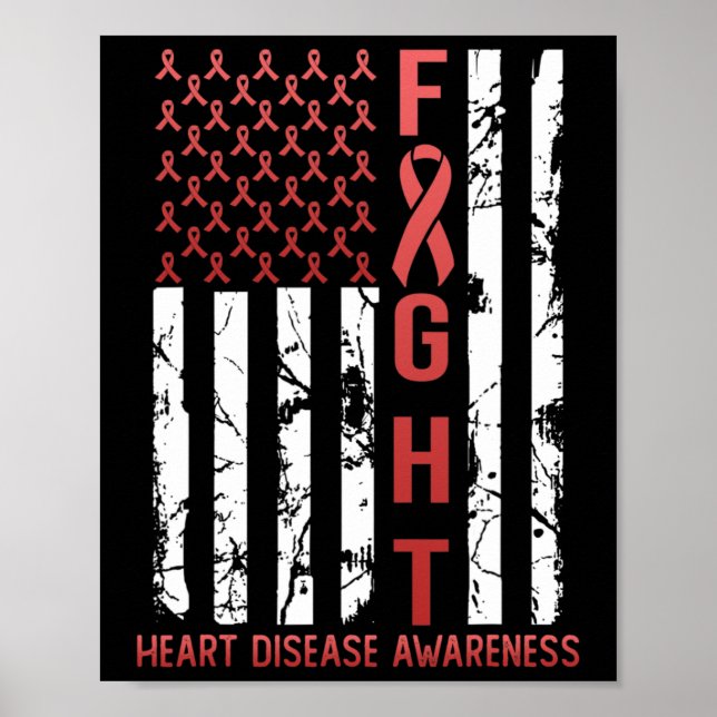 Affiche Heart Disease Awareness February Usa Flag Ribbon R (Devant)