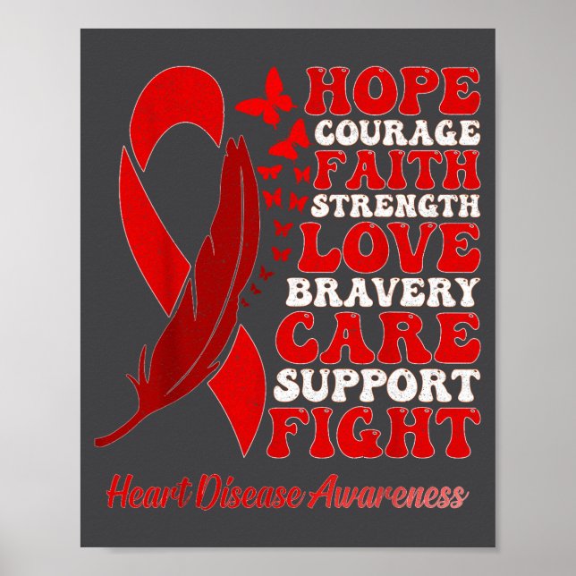 Affiche Heart Disease Awareness Red Butterflies Ribbon Sup (Devant)