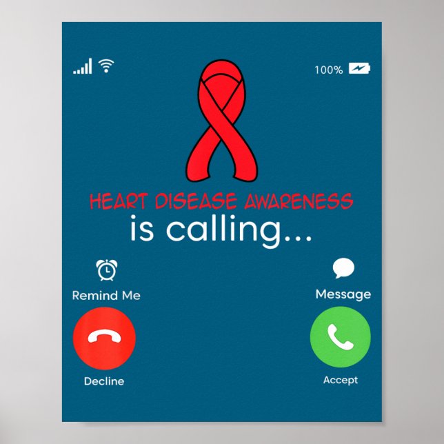 Affiche Heart Disease Awareness Red Ribbon Heart Attack Su (Devant)