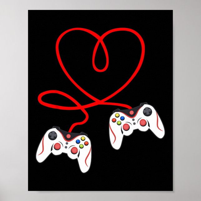 Affiche Heart Game Controllers Video Gamers Gaming Valenti (Devant)