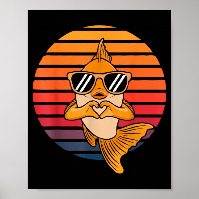 Affiche Heart Hands Funny Retro Goldfish Lover Sungles Mak (Devant)