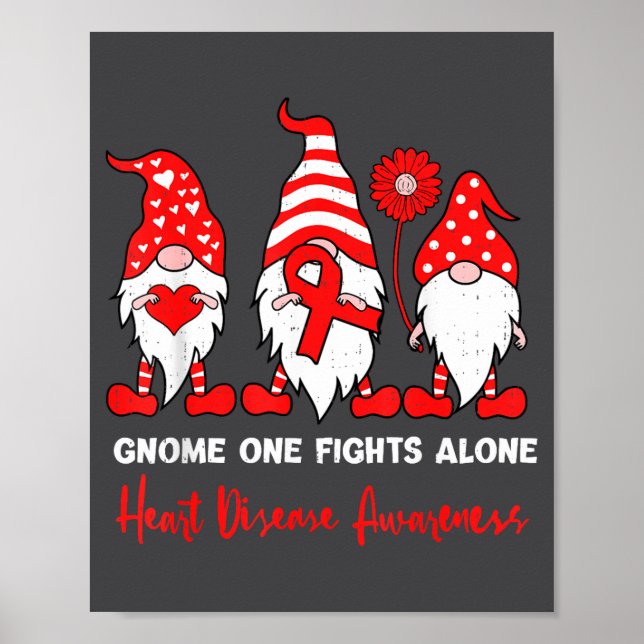 Affiche Heart Health Gnome Heart Disease Awareness Chd Red (Devant)