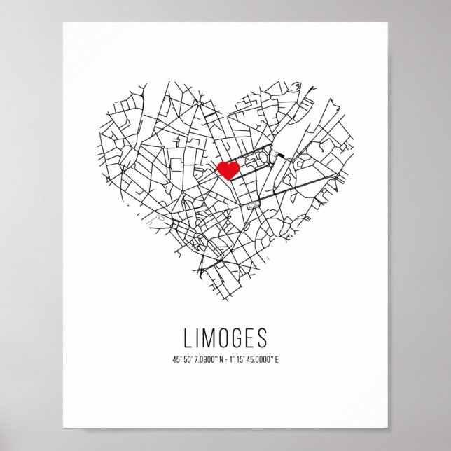 Affiche Heart Limoges City Map (France) (Devant)