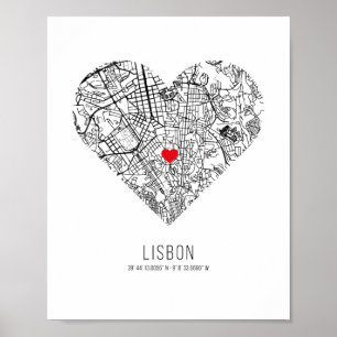 Affiche Heart Lisbon City Map (Portugal)