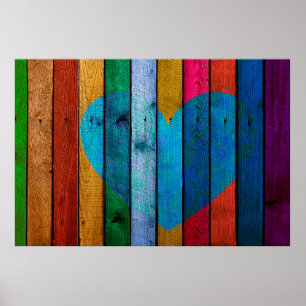 Affiche Heart love wood boards branches