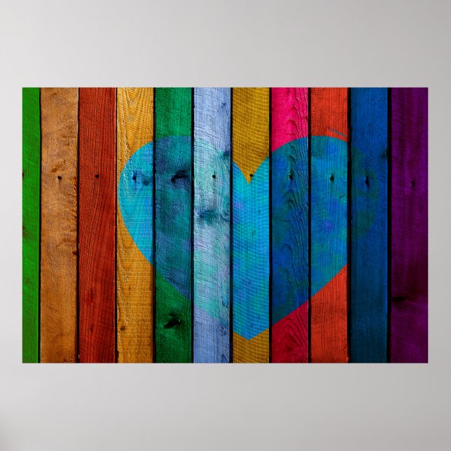 Affiche Heart love wood boards branches (Devant)