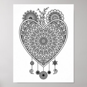 Affiche Heart Mandala Adult Coloration Doodle Couleur Ce