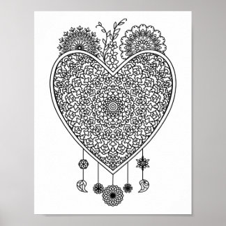 Affiche Heart Mandala Adult Coloration Doodle Couleur Ce