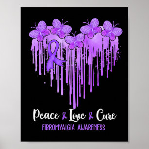 Affiche Heart Peace Love Cure Fibromyalgie Sensibilisation