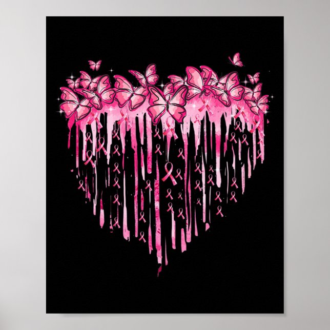 Affiche Heart Pink Ribbon Butterflies Breast Cancer (Devant)
