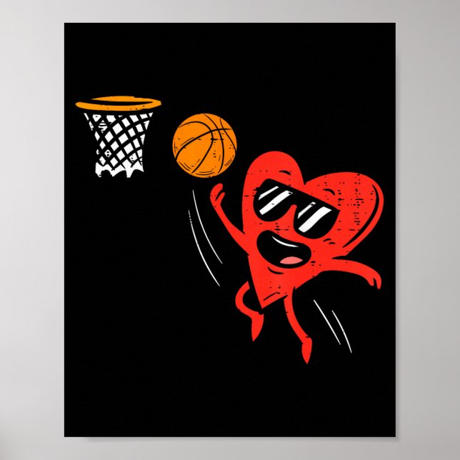 Affiche Heart Playing Basketball Cute Valentines Day Srts  (Devant)