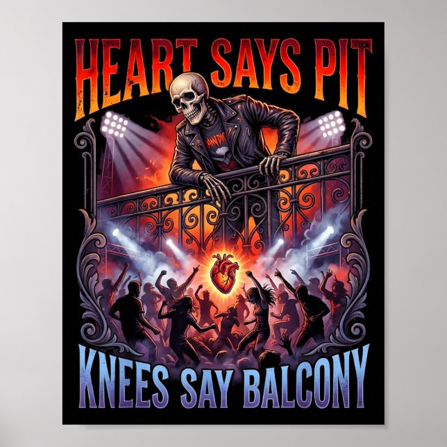 Affiche Heart Says T Knees Say Balcony Funny Old Skeleton  (Devant)