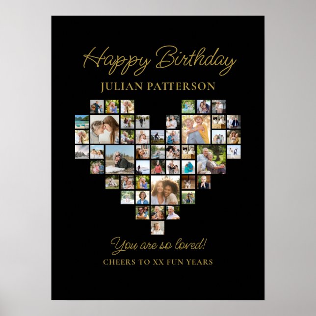 Affiche Heart Shaped Photo Collage Birthday Party Welcome (Devant)