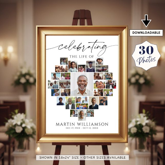 Affiche Heart Shaped Photo Collage Celebrating the Life (Créateur téléchargé)