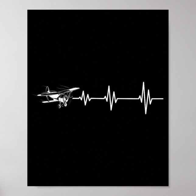 Affiche Heartbeat Flying Plane Pulse Line Retro Prop Aircr (Devant)