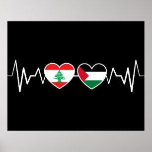 Affiche Heartbeat Lebanon Palestine Unity drapeaux.