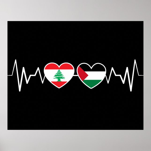 Affiche Heartbeat Lebanon Palestine Unity drapeaux. (Devant)