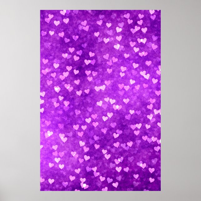 Affiche Hearts bokeh lumières forme violet (Devant)