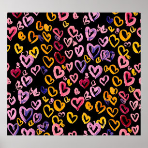 Affiche Hearts Galore : Aquarelle Motif sans couture