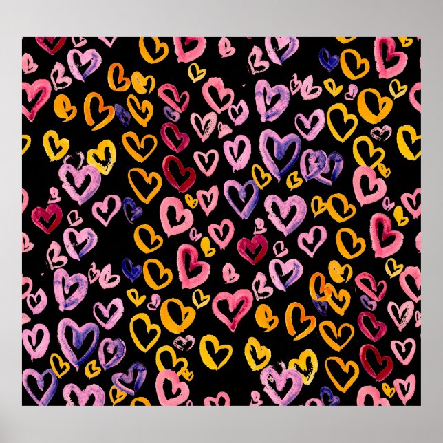 Affiche Hearts Galore : Aquarelle Motif sans couture (Devant)