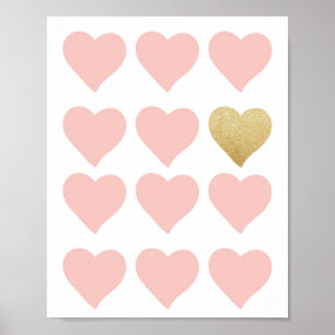 Affiche Hearts Pink Gold Glitter Baby Nursery Wall Art