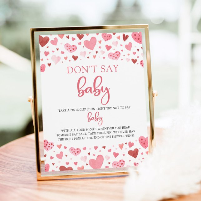 Affiche Hearts Valentine Ne pas dire Baby shower bébé jeu (Créateur téléchargé)