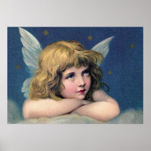Affiche Heavenly angel daydreaming on a cloud in the sky