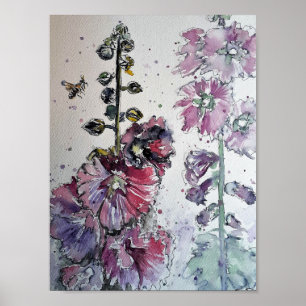 Affiche Heavenly Hollyhocks Aquarelle Presse