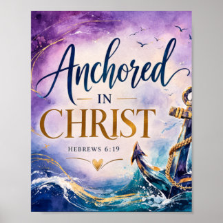 Affiche Hébreux 6:19 Ancrée en Christ chrétien