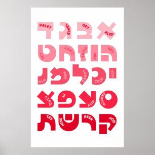 Affiche Hebrew Alef-Bet in Ombre Red-Pink Jewish Children