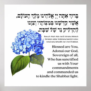 Affiche Hebrew Blessing for Shabbat Candles Hydrangea