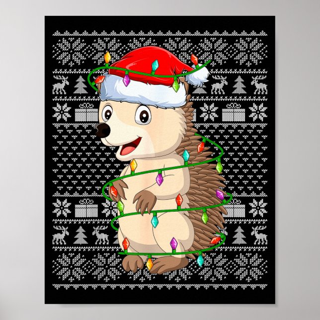 Affiche Hedgehog Christmas Lights Ugly Sweater Funny Santa (Devant)