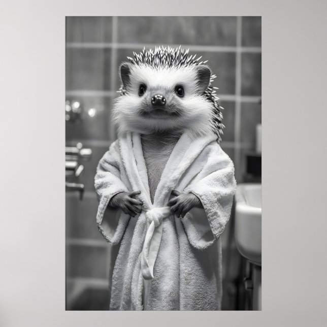 Affiche Hedgehog in Bathrobe Art Print, Funny Bathroom (Devant)