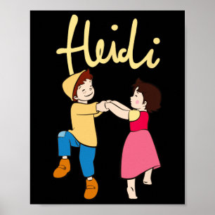 Affiche Heidi Et Peter Dansent Avec Logo Caricature Jaune