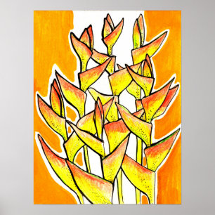 Affiche Heliconia Rostrata Fleurs tropicales Jaune Floral
