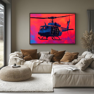 Affiche Hélicoptère militaire Pop Art - Scène aéronautique