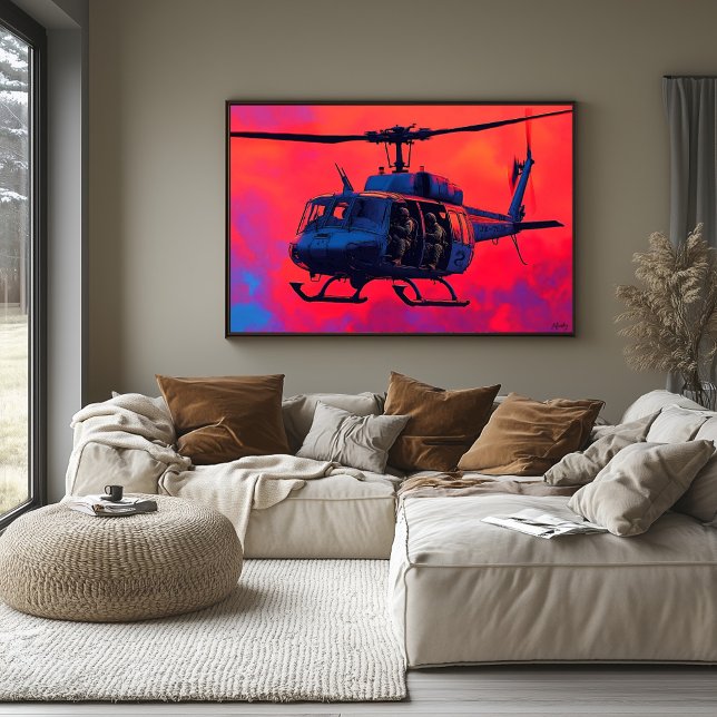 Affiche Hélicoptère militaire Pop Art - Scène d'aviation (Créateur téléchargé)
