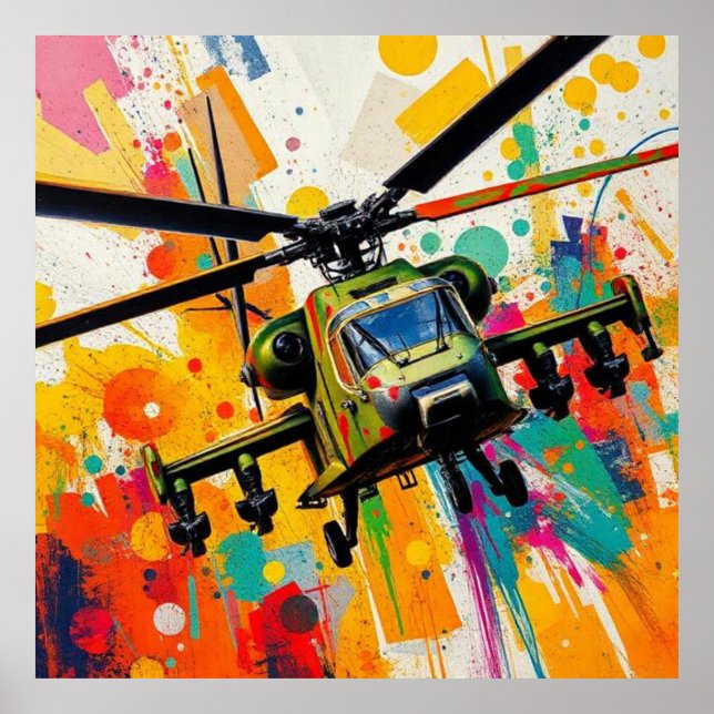 Affiche Helicóptero militar entre explosión de colores (Devant)