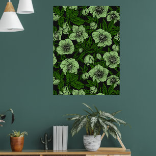Affiche Hellebores blancs avec feuille