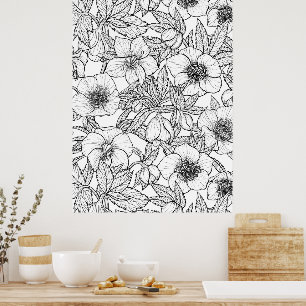 Affiche Hellebores en noir et blanc