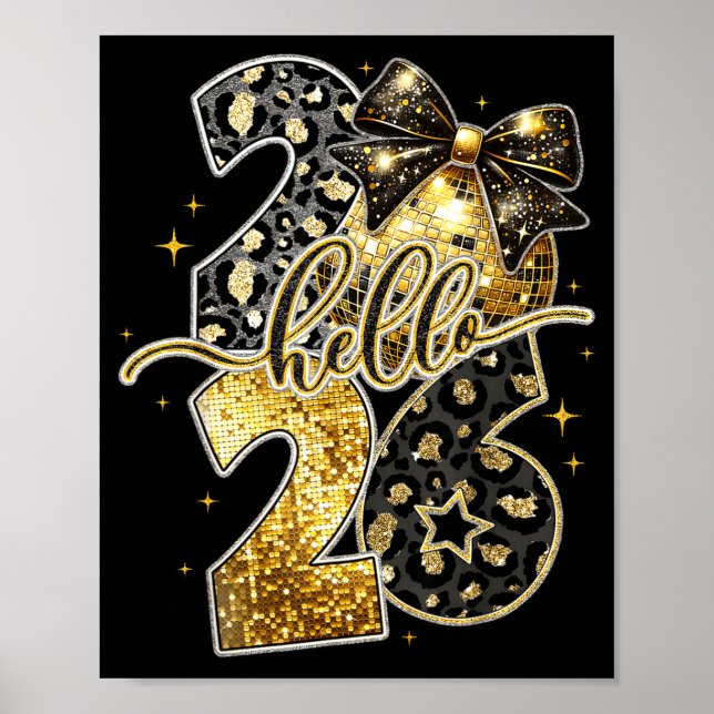 Affiche Hello 2026 Coquette Bow Leopard New Years Eve Part (Devant)