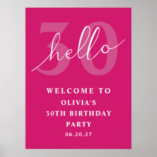 Affiche Hello 30 Bold Typographie Hot rose Anniversaire Bi
